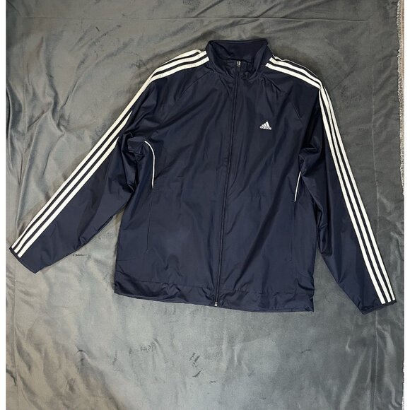 Adidas Jacket Mens Medium Blue Track Full Zip High Neck Active Athletic Logo - Picture 3 of 15